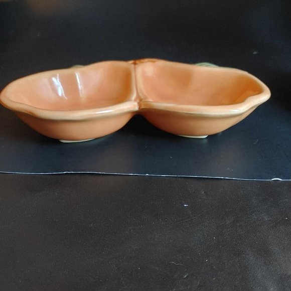 VTG Belmar Of California Pottery Pear Dish USA 320 Peach Double Bowl Set of 2 - Picture 5 of 9